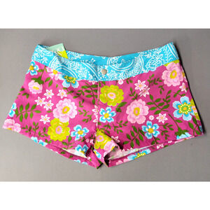 Agua Doce Cover Shorts Womens Small Purple Blue Floral Board Swimwear Brazil New